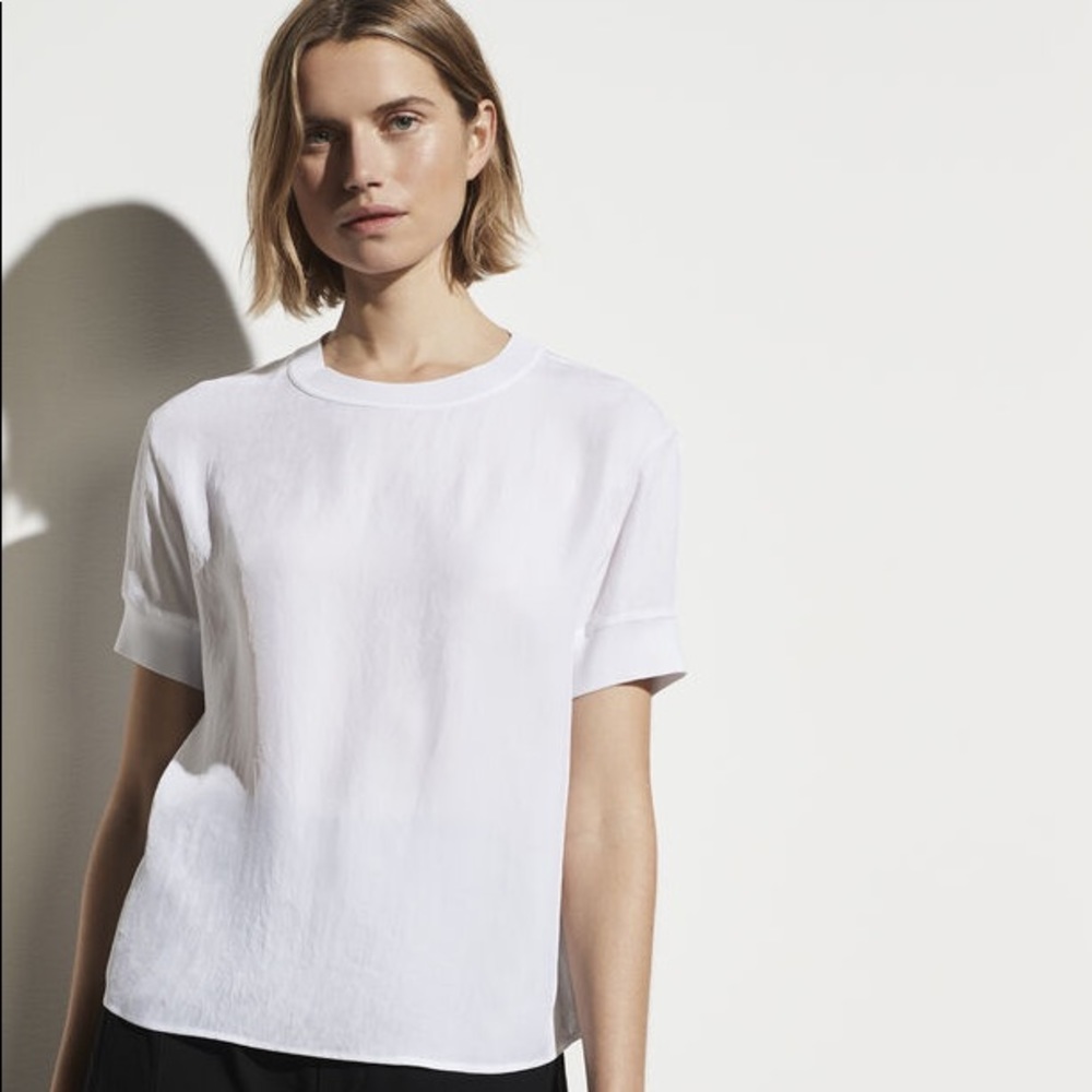 Vince Rib Trim Crepe Top